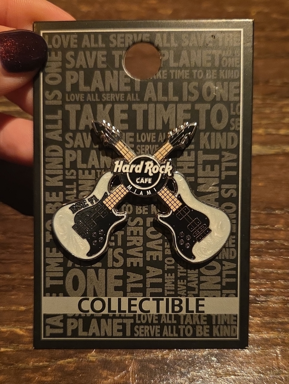 Hard Rock Cafe Miami White & Black Crossed Guitar Pin - Not Sold Anymore